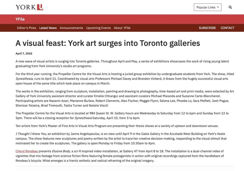 20100101 A visual feast - York art surges into Toronto galleries - YFile